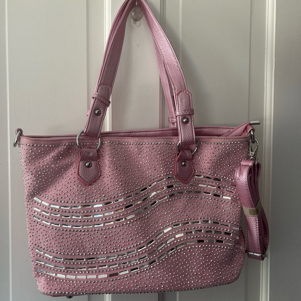 Pink Studded Tote Bag